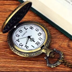 Vintage Brass Pocket Watch Alice in Wonderland theme